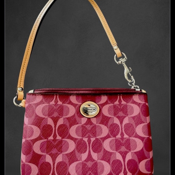 Coach Logo Wristlet Mini Bag, Maroon/Pink, Swivel-Snap Clip Card Holder Inside - Picture 12 of 12